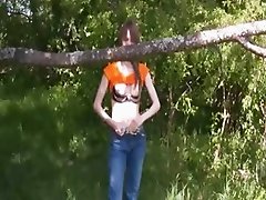 Busty teenager vibrating on the nature