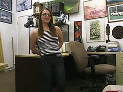 Babe in glasses get banged by nasty pawn guy