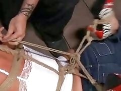 Pretty blonde girl roped and toyed by master BDSM porn