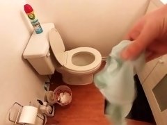 Girl Locked Out of Bathroom Wets Jeans and Satin Panties Throws Them Away