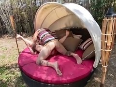 Horny teen sucking cock in preparation for wild outdoor fuck