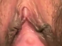 Blonde asian teen with hairy pussy squirts close up