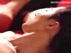 Busty Korean girl and horny warrior have sex in bed