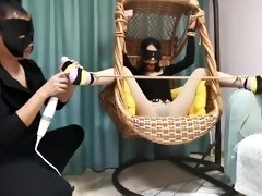 Bound and gagged Asian babe made to orgasm with a vibrator