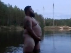 Big bear masturbating in lake