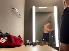 HIDDEN CAMERA catches dude getting horny in dressing room